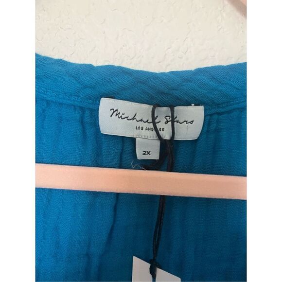 MICHAEL STARS DINA MIX V-NECK TANK-PACIFIC New - Picture 7 of 9